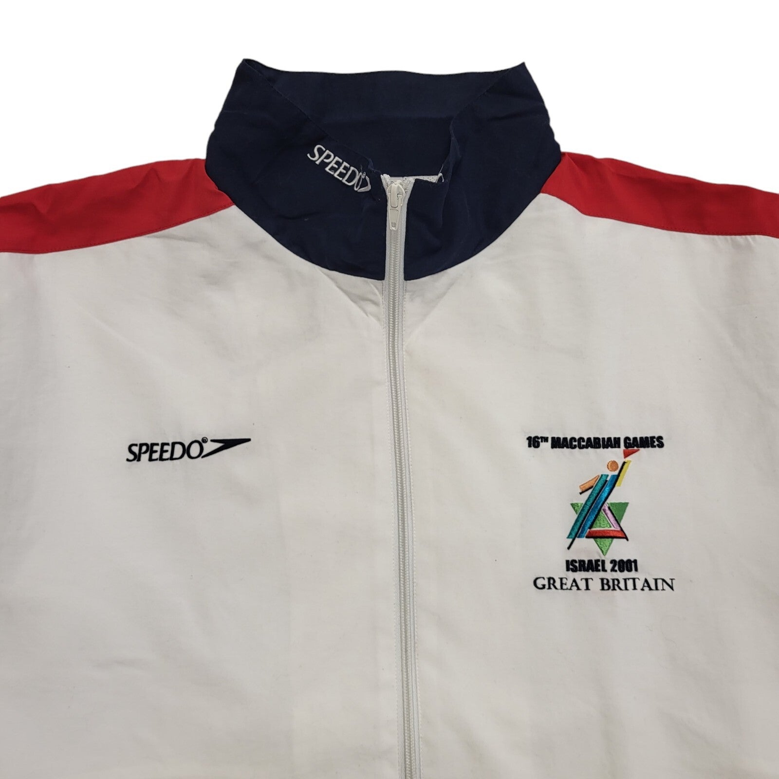 Isreal 2001 Speedo GB Y2k White Red Tracksuit Top Uk Men's Size Large