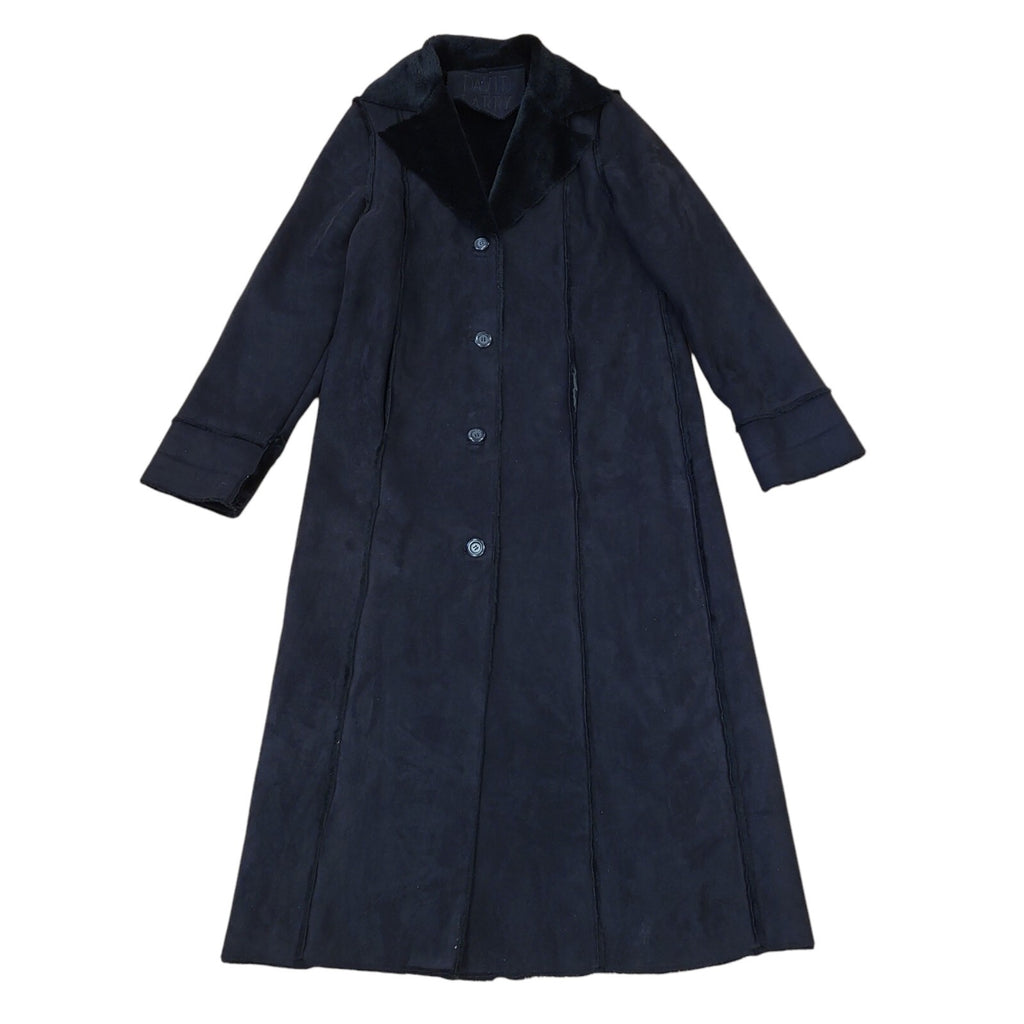 David Barry Black Vintage 90s Faux Suede Fur Coat Women's Size 14