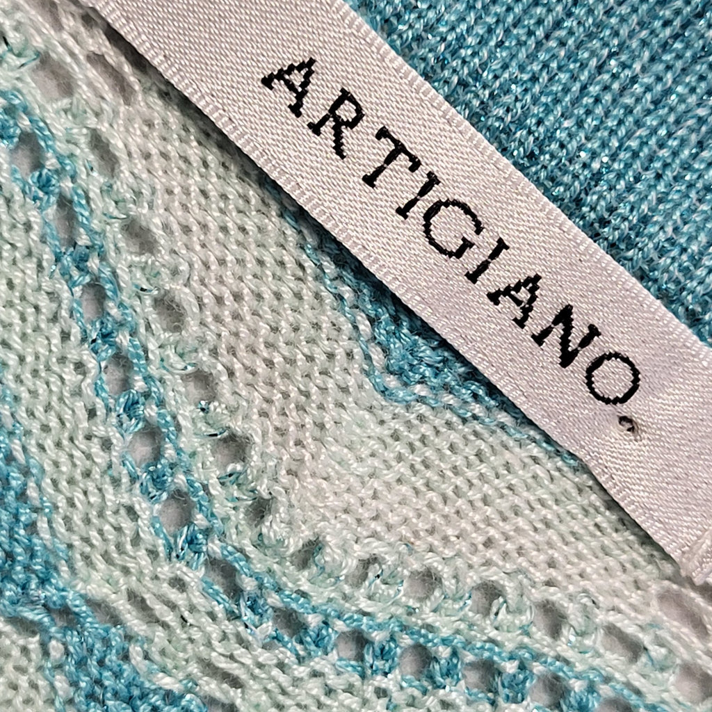 Artigiano Vintage 90's Blue Zig Zag 3/4 Sleeve Cardigan Womens UK M