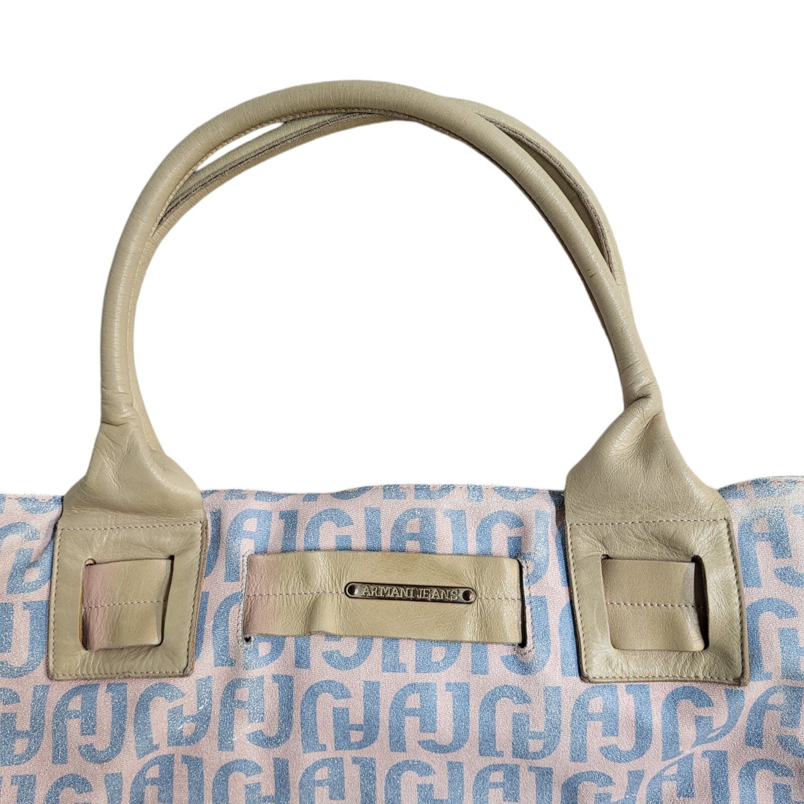 Armani Jeans Blue & Pink Leather Top Handle Shoulder Bag Women's 15" x 8.5"