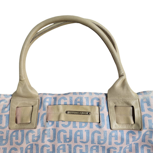 Armani Jeans Blue & Pink Leather Top Handle Shoulder Bag Women's 15" x 8.5"