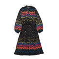 70s Vintage Black Floral Long Sleeved Belted Dress Women's 12