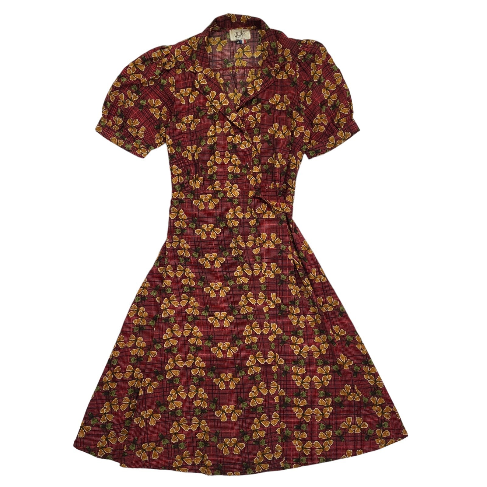 90s Vintage Gilda Red Floral Wrap Dress Women's Size Medium UK10