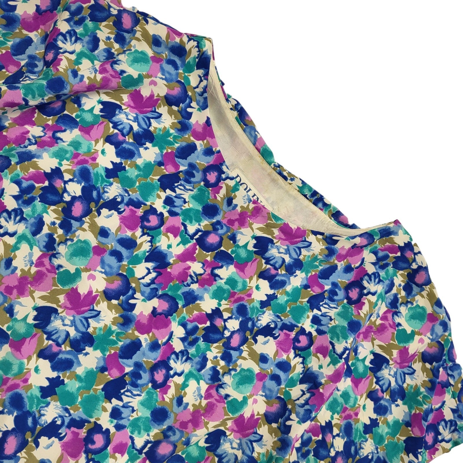 Dolina Vintage 80's Blue Purple Floral Daywear Dress Uk Women's Size 18