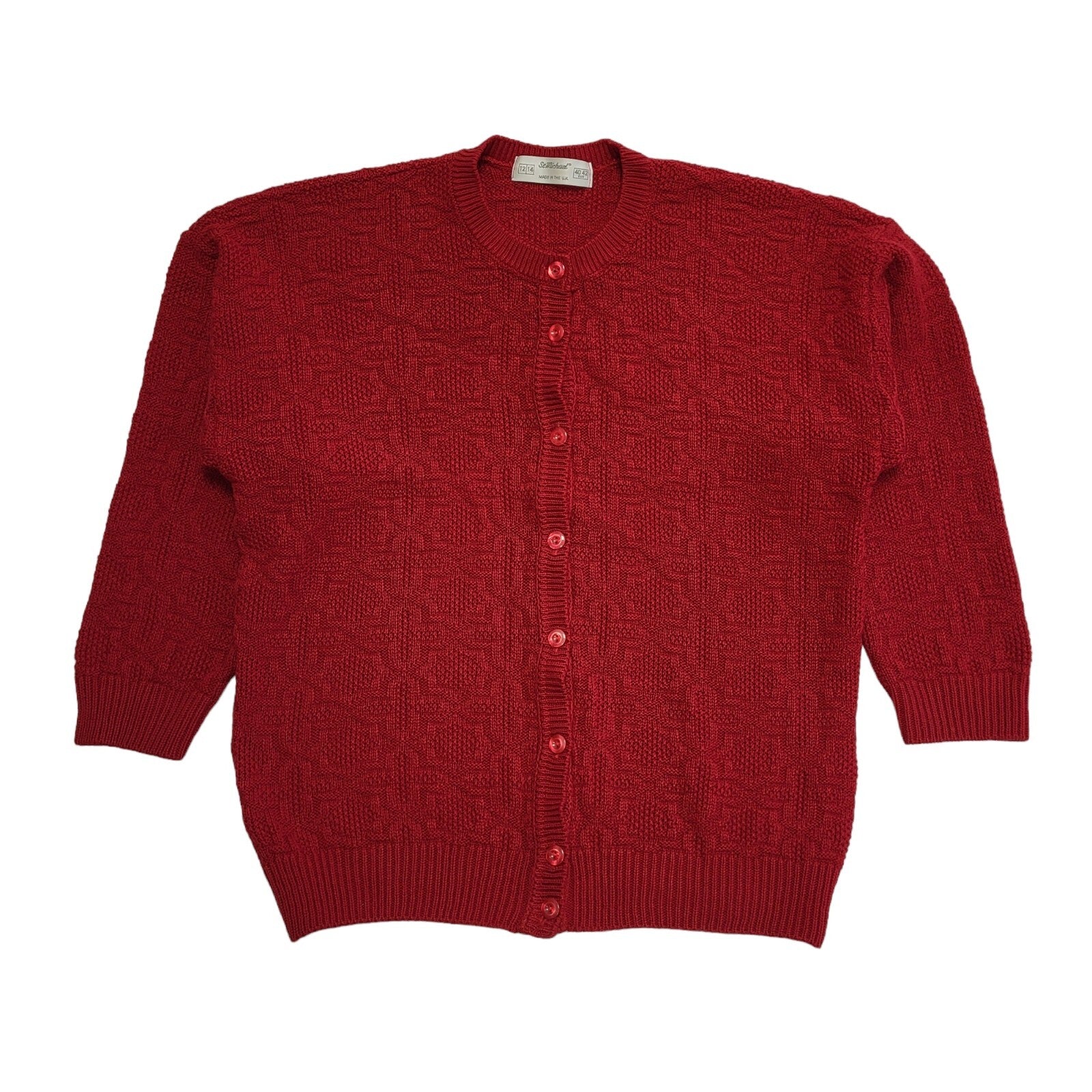 St Michael Vintage 90's Red  Button Front Cardigan Womens UK Size 12/14