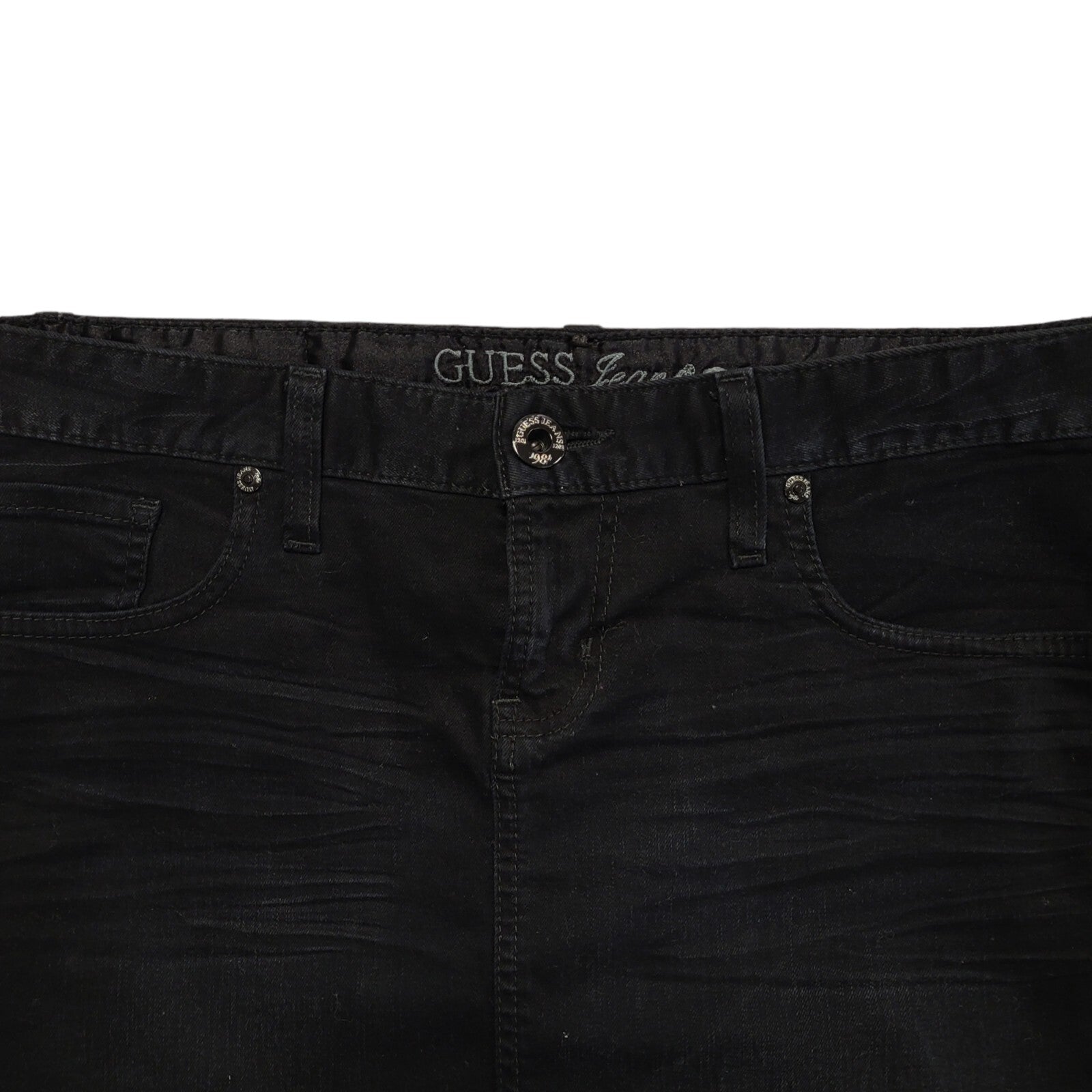 Guess Black Denim Mini Skirt Uk Women's Size 12 W30