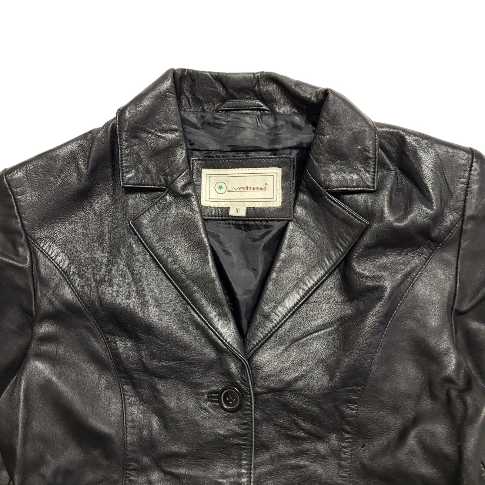 Live Tree Black Vintage 90s Leather Jacket Women's Size UK10