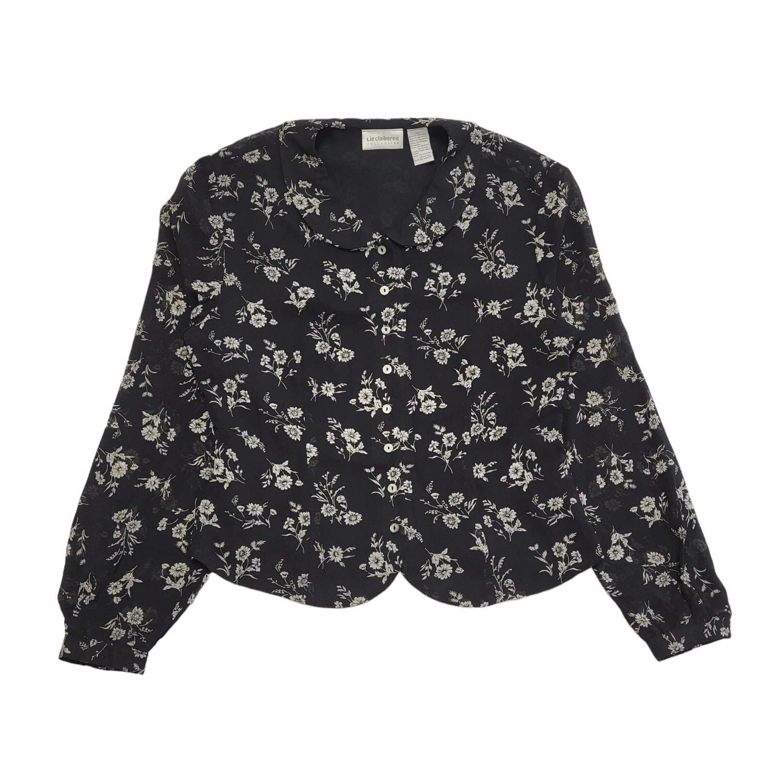 Liz Claiborne Vintage 90's Black & White Floral Blouse Womens UK Size 10