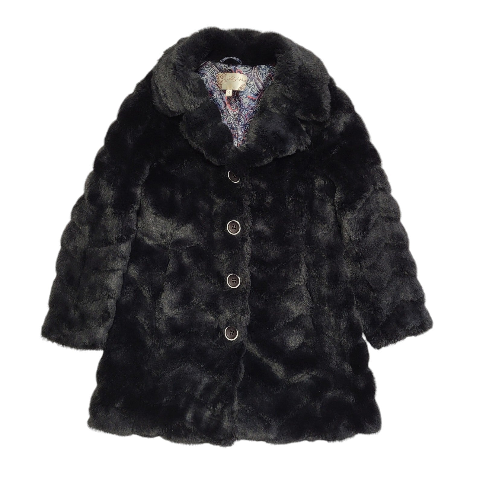 Voulez Vous 80s Vintage Black Faux Fur Coat Uk Women's Size 14