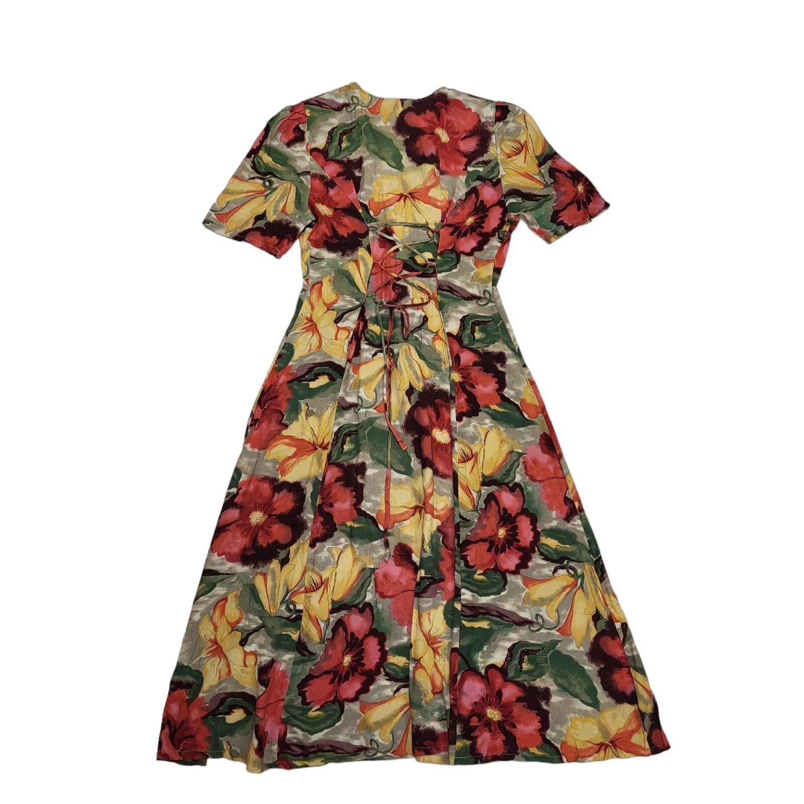 Tajura 80s Vintage Floral Multicoloured Buttoned A-Line Daywear Dress Women's 10