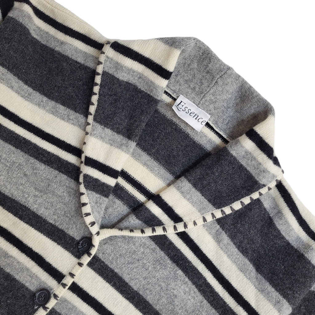 Essence 90s Vintage Grey Striped Button Up Cardigan UK Women's Size 16
