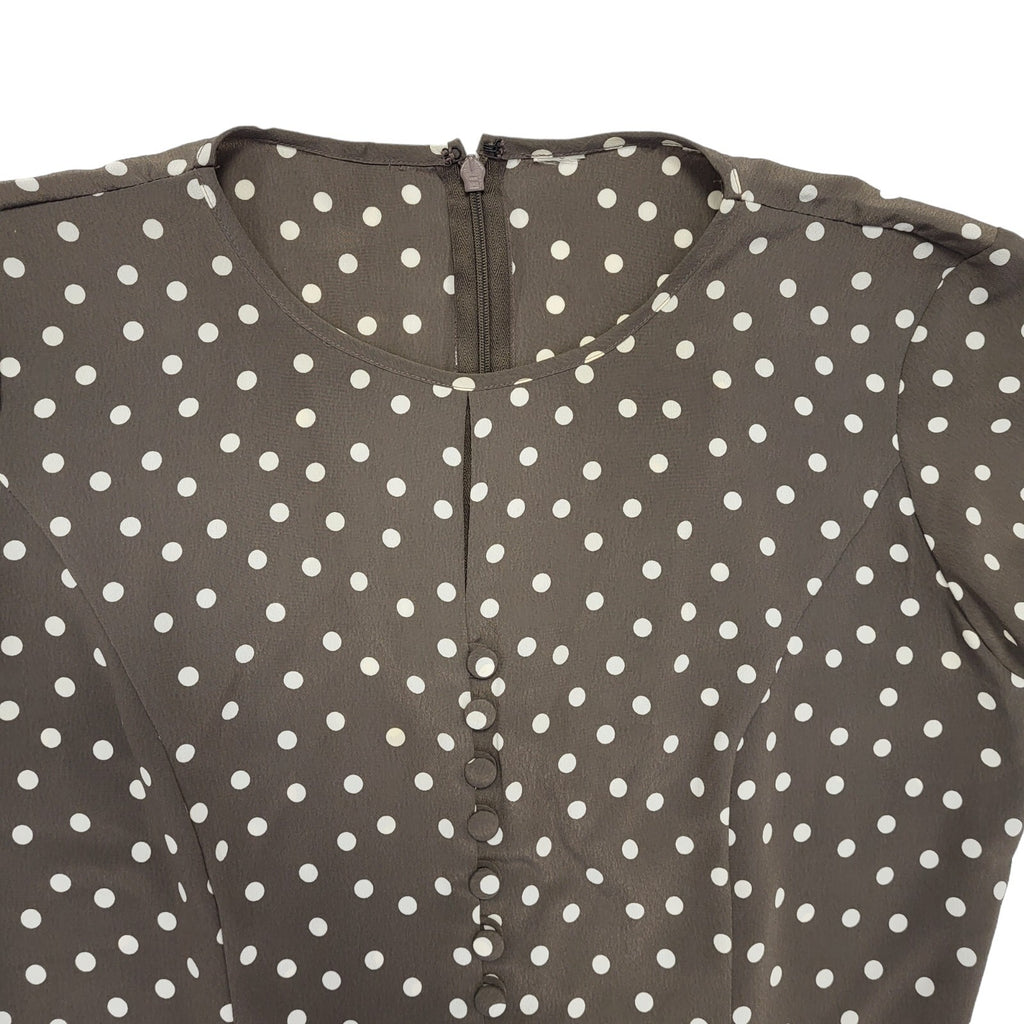 90s Vintage Brown & White Polka Dot Daywear Dress Women's Size 12