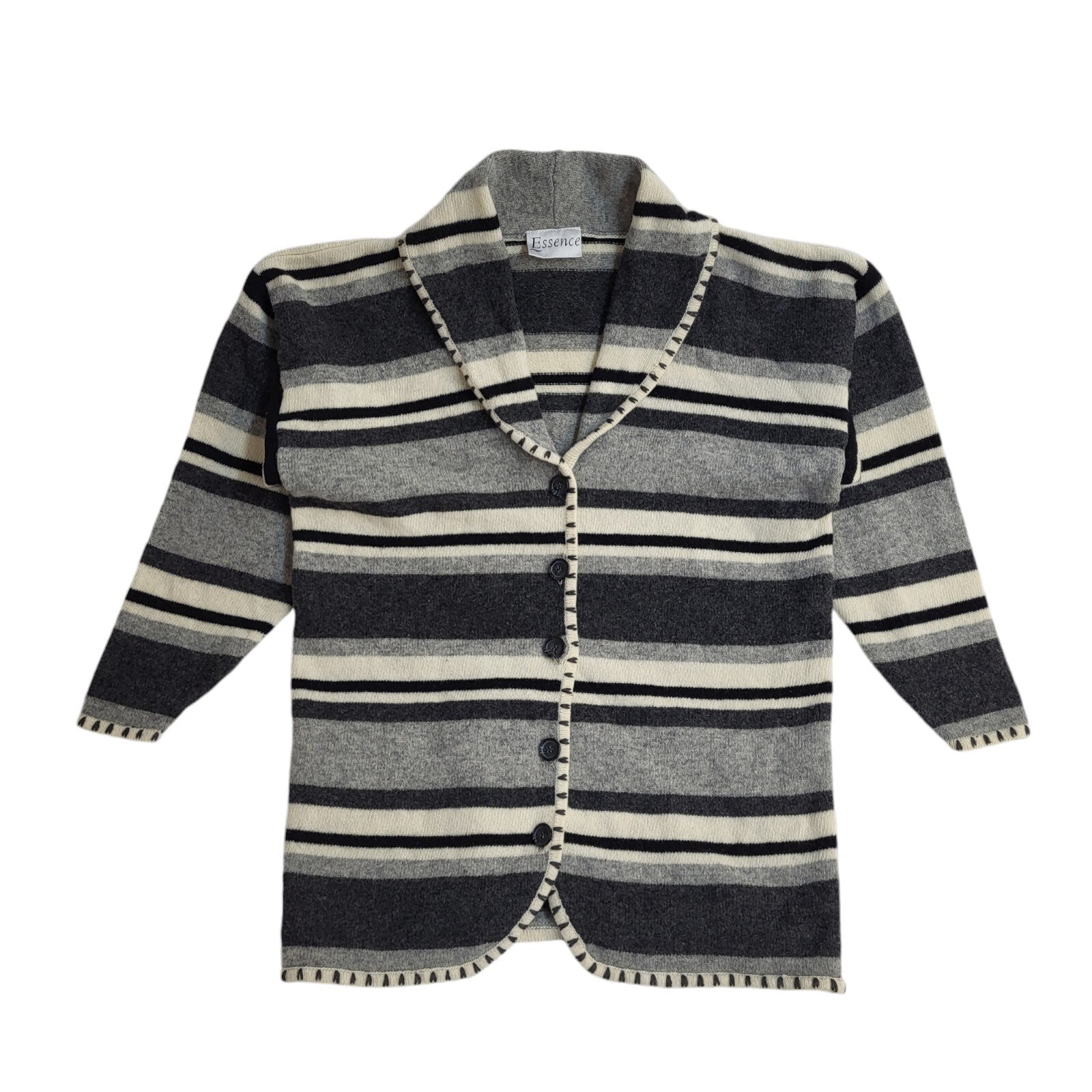 Essence 90s Vintage Grey Striped Button Up Cardigan UK Women's Size 16