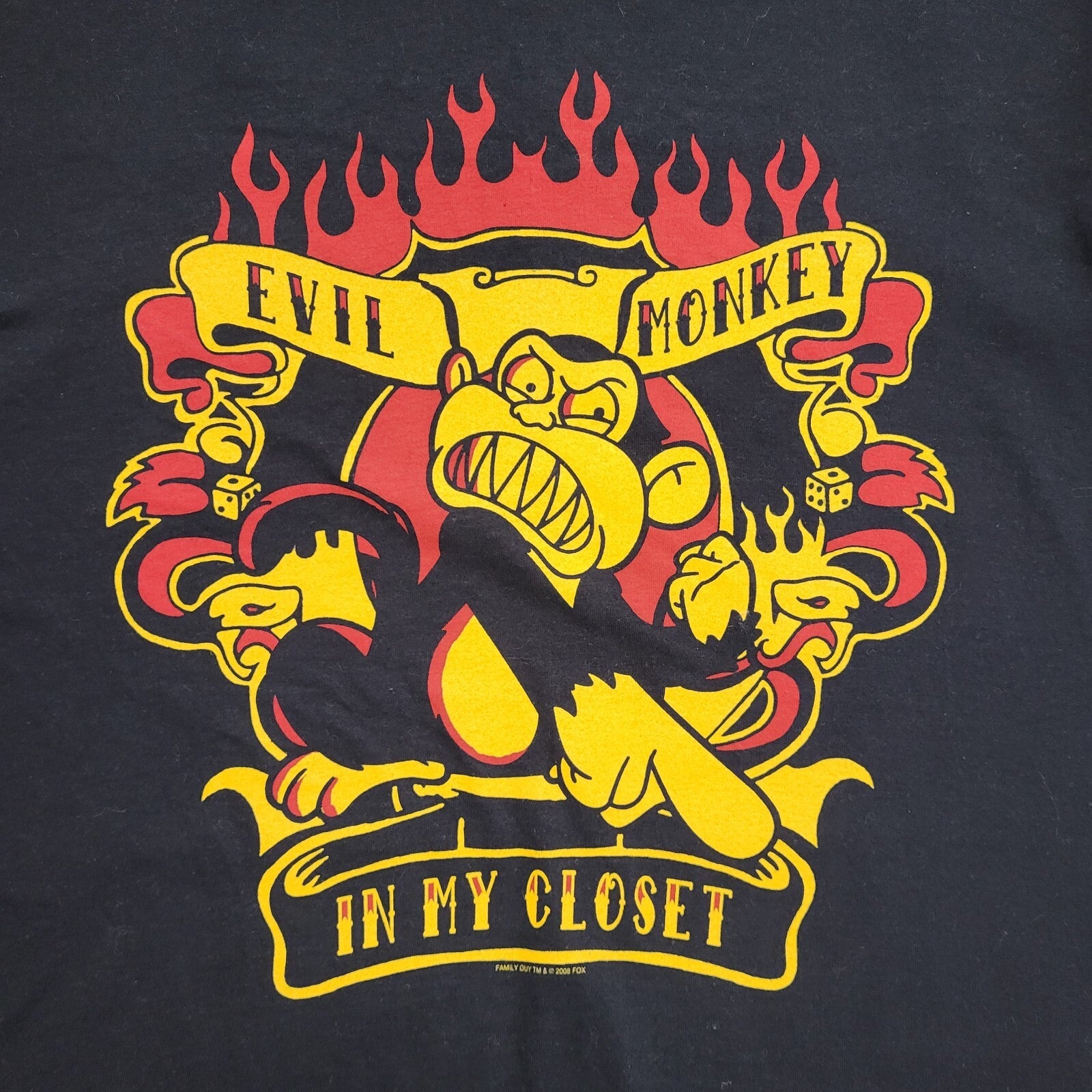 Fruits Of Loom Vintage Y2K Black Evil Monkey Short Sleeve T-Shirt Mens UK Size M