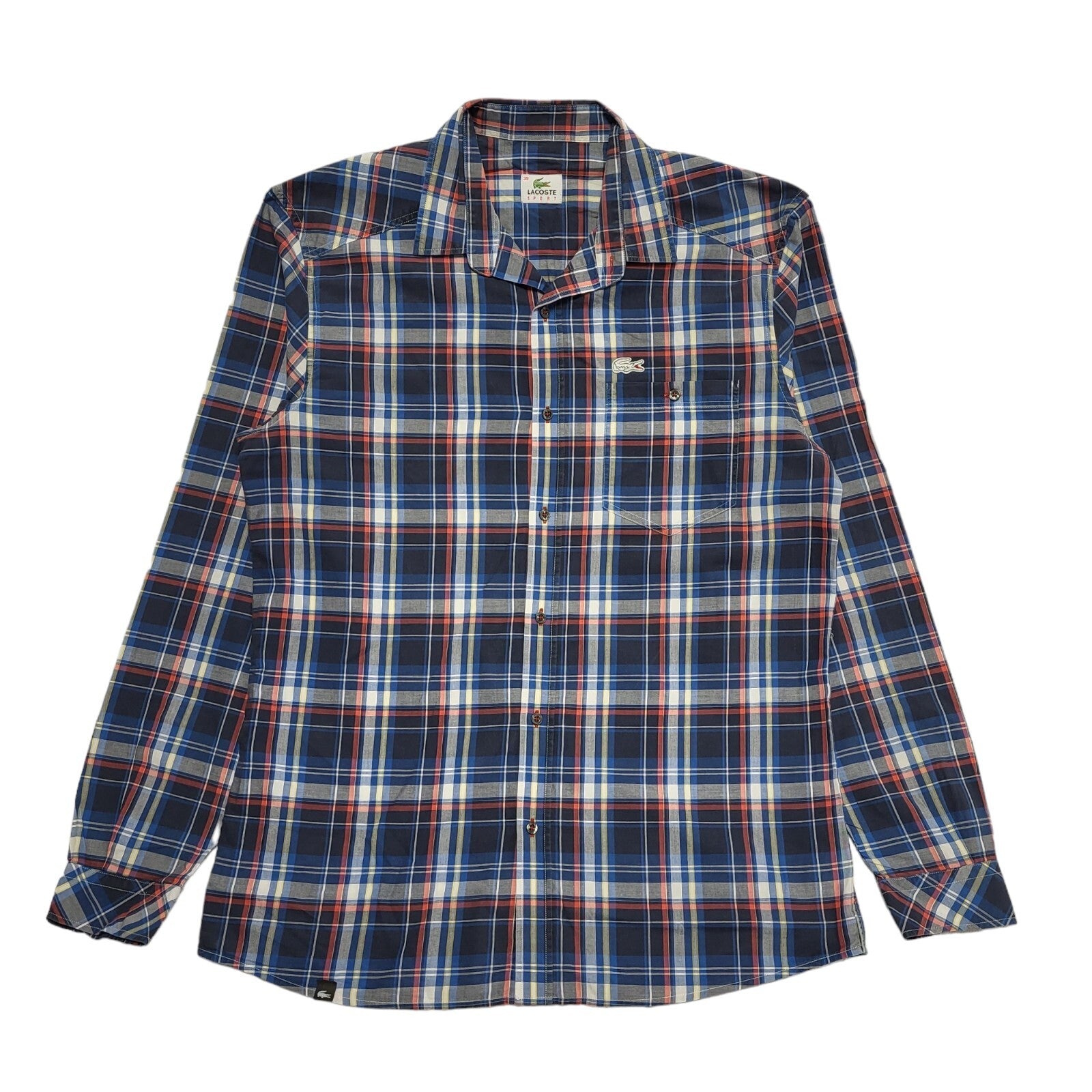 Lacoste Sport Vintage Y2K Blue & Red Checked Long Sleeve Shirt Men's UK Size M