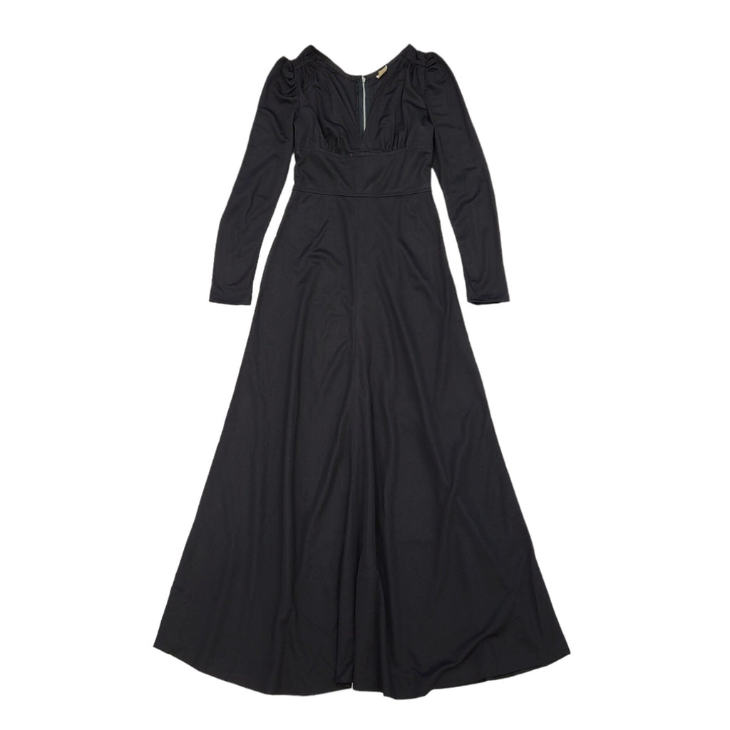 70s Vintage Black Long Sleeve Maxi Dress Women's UK 8
