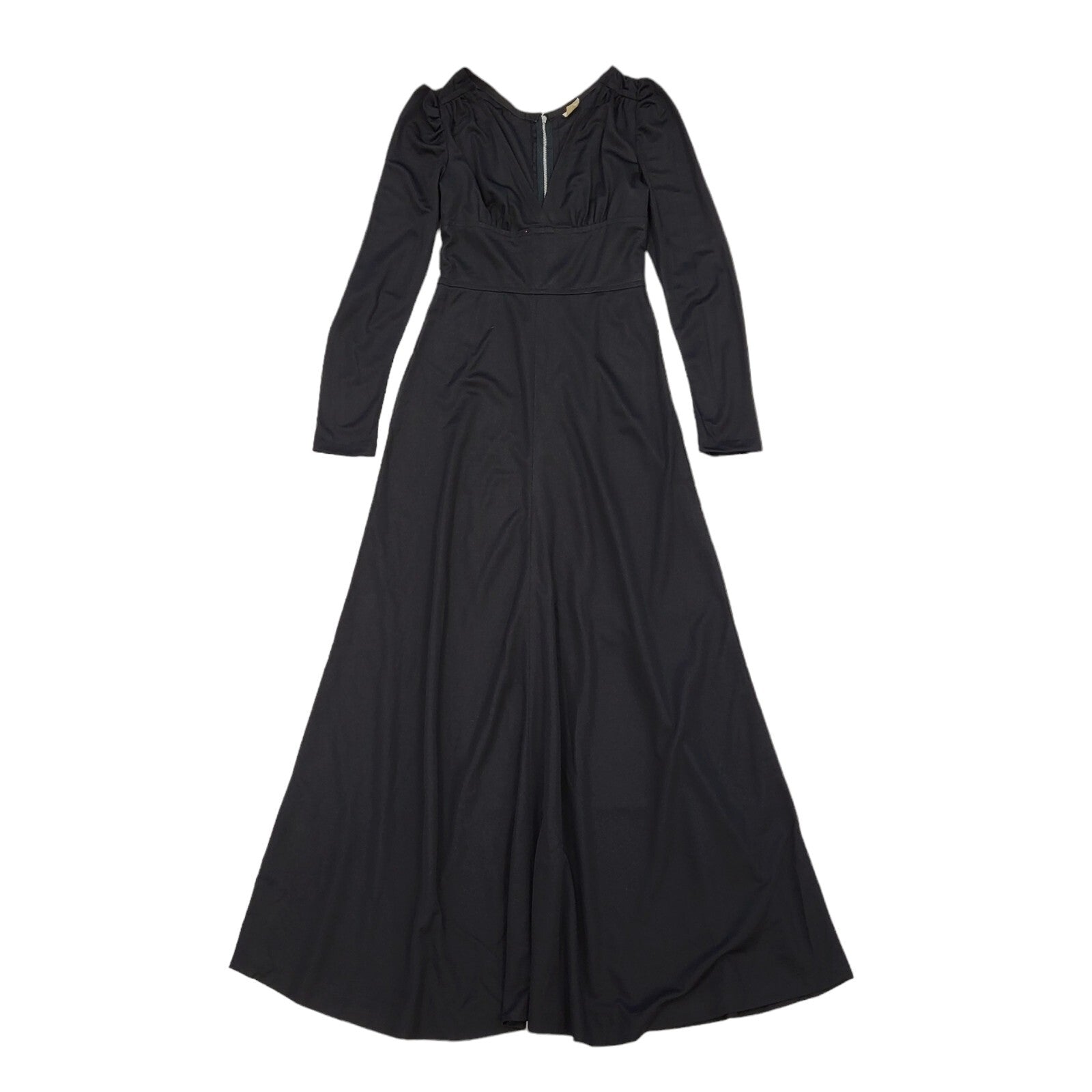 70s Vintage Black Long Sleeve Maxi Dress Women's UK 8
