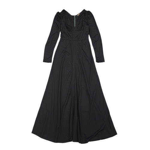70s Vintage Black Long Sleeve Maxi Dress Women's UK 8