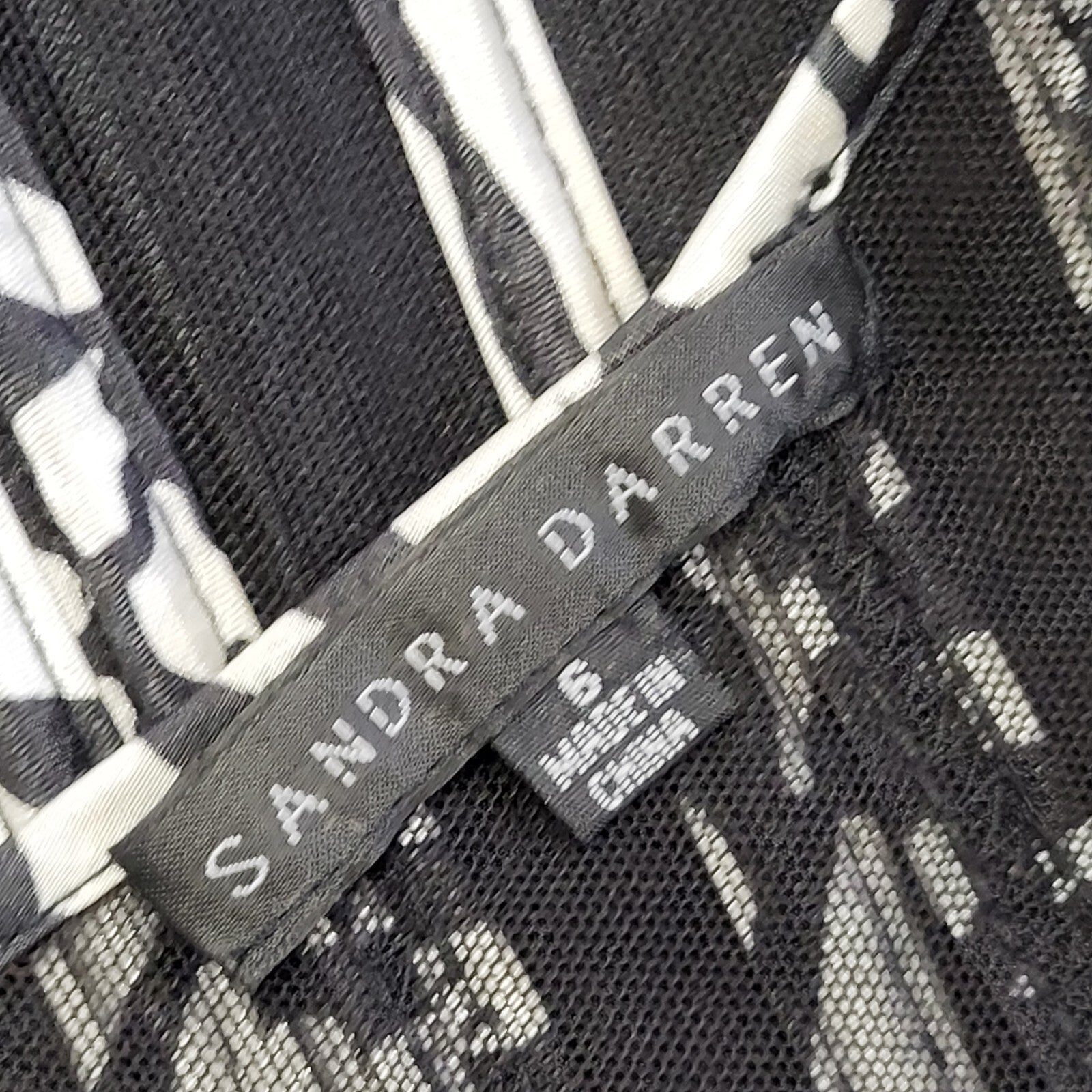Sandra Darren Vintage 90s Black White Dress Uk Women's Size 6 W24-26