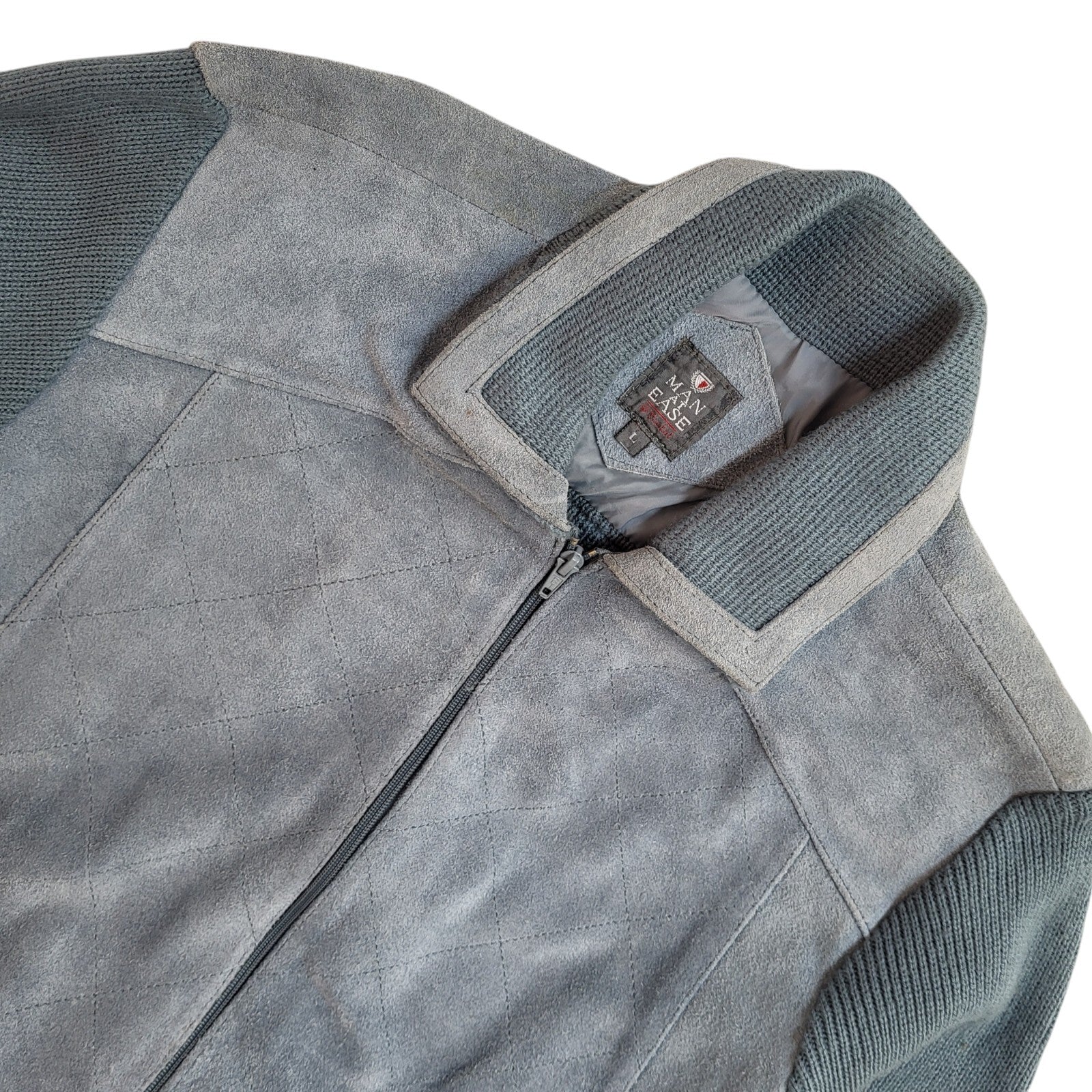 Easy Man Blue 90s Zipped Vintage Suede Leather Jacket Uk Men's Size L