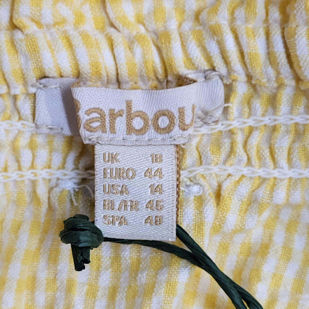 Barbour Abbey Dress Sunshine Yellow A-Line Check Midi Dress Women's Uk 18 BNWT