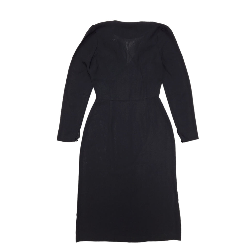 Mr Simon 80s Vintage Black V-Neck Long Sleeve Evening Dress Women's 10