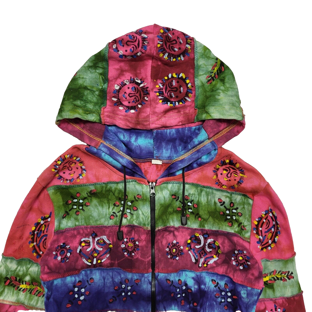 Vintage 80's Multicoloured Full Zip Hooded Drawstring Jacket Womens UK 10