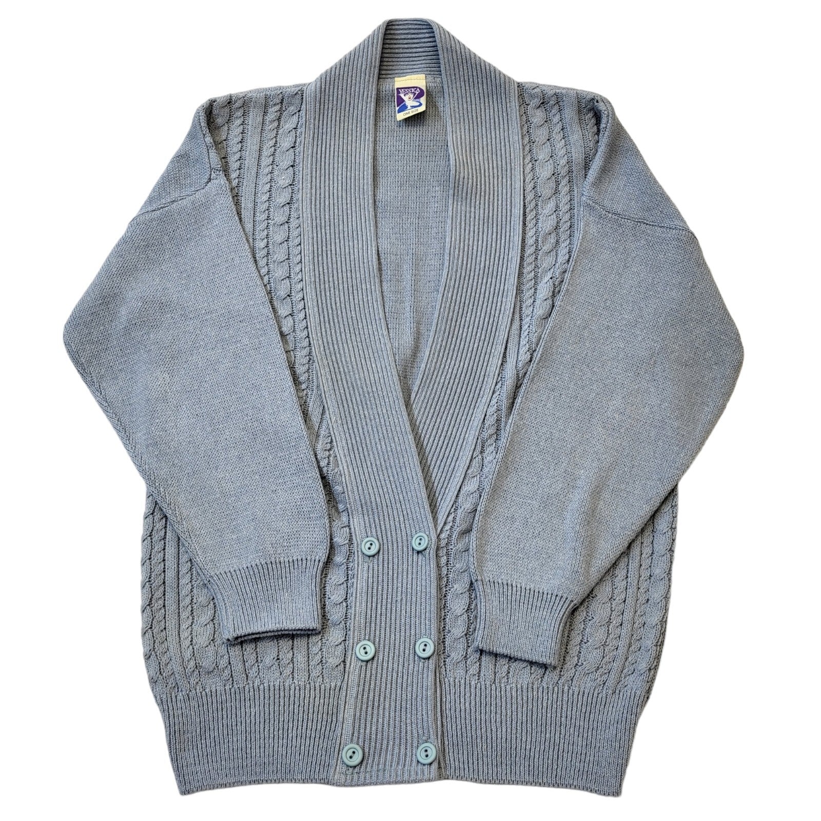 Yessica 80s Vintage Pale Blue Button Up Cardigan Women's One Size XL/XXL