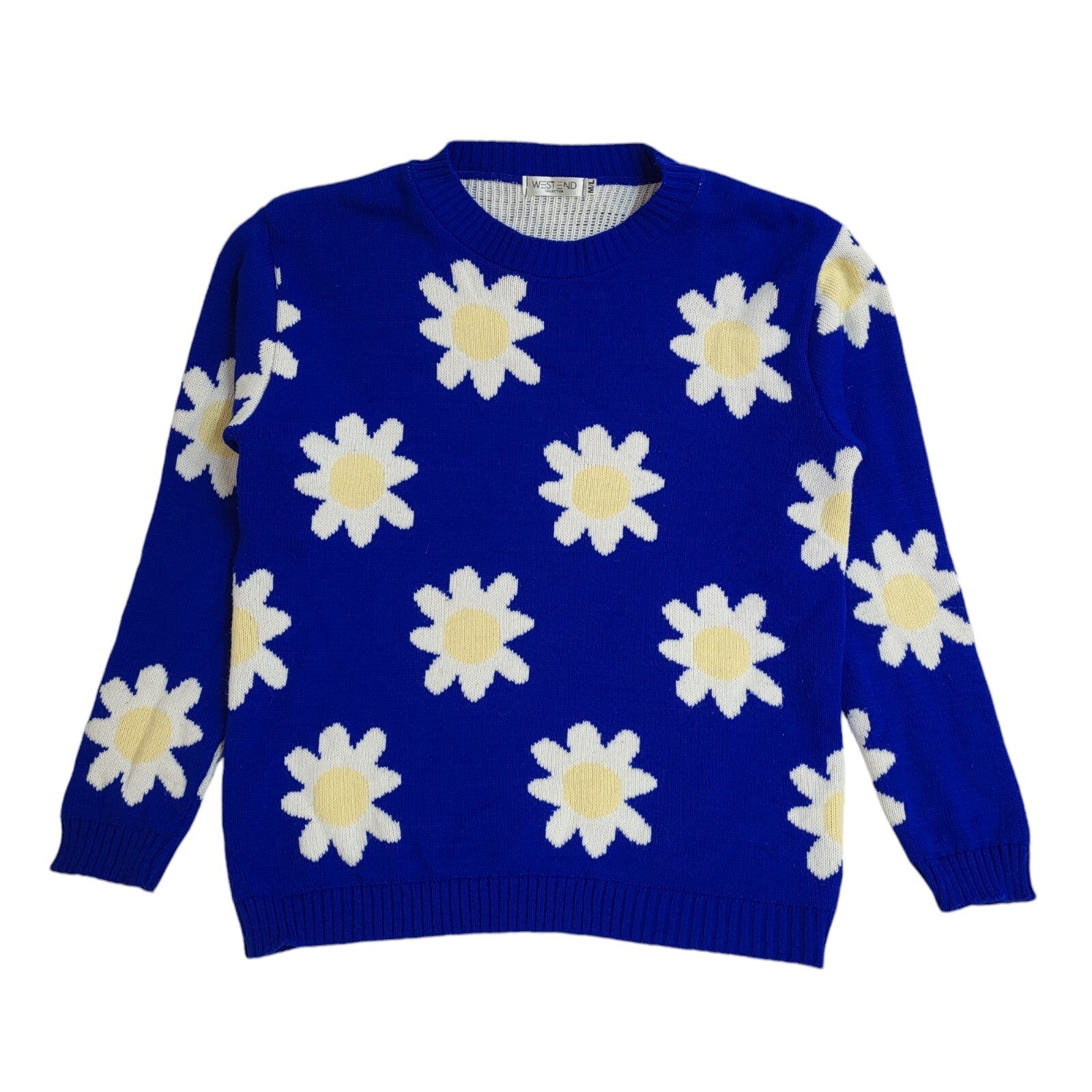 Westend Vintage 90's Blue & White Floral Jumper UK Women's Size M/L