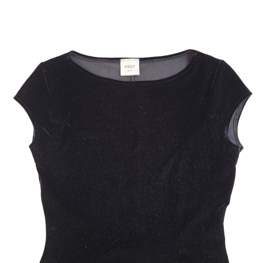 Next 90's Black Velour Lace Trim Knee Length Dress UK Women's Size 8