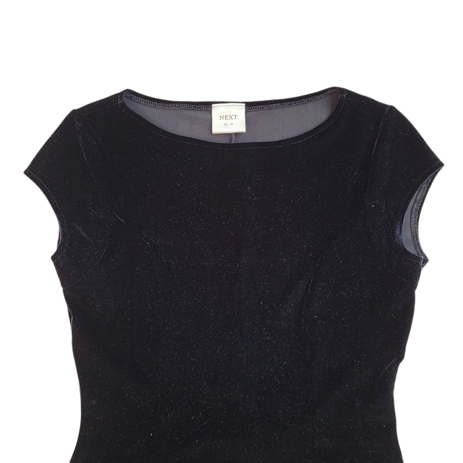 Next 90's Black Velour Lace Trim Knee Length Dress UK Women's Size 8