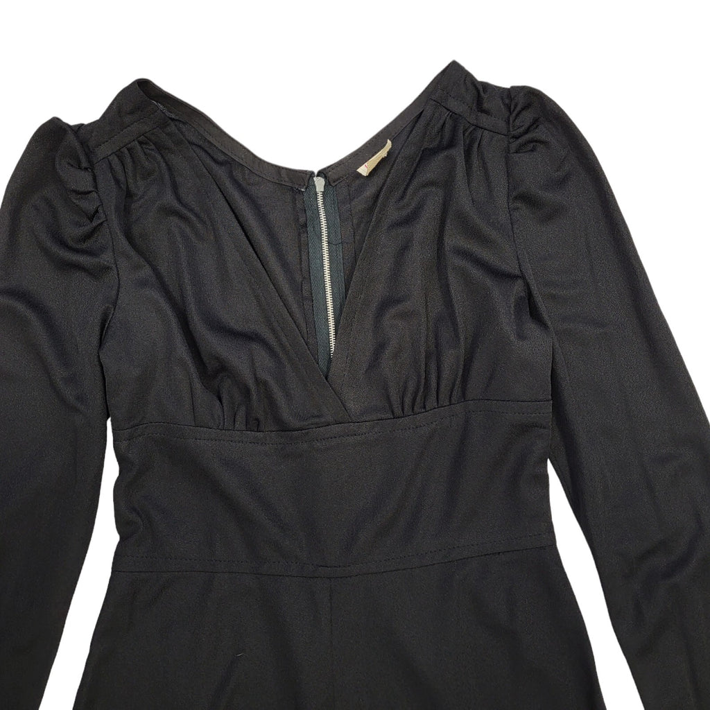 70s Vintage Black Long Sleeve Maxi Dress Women's UK 8