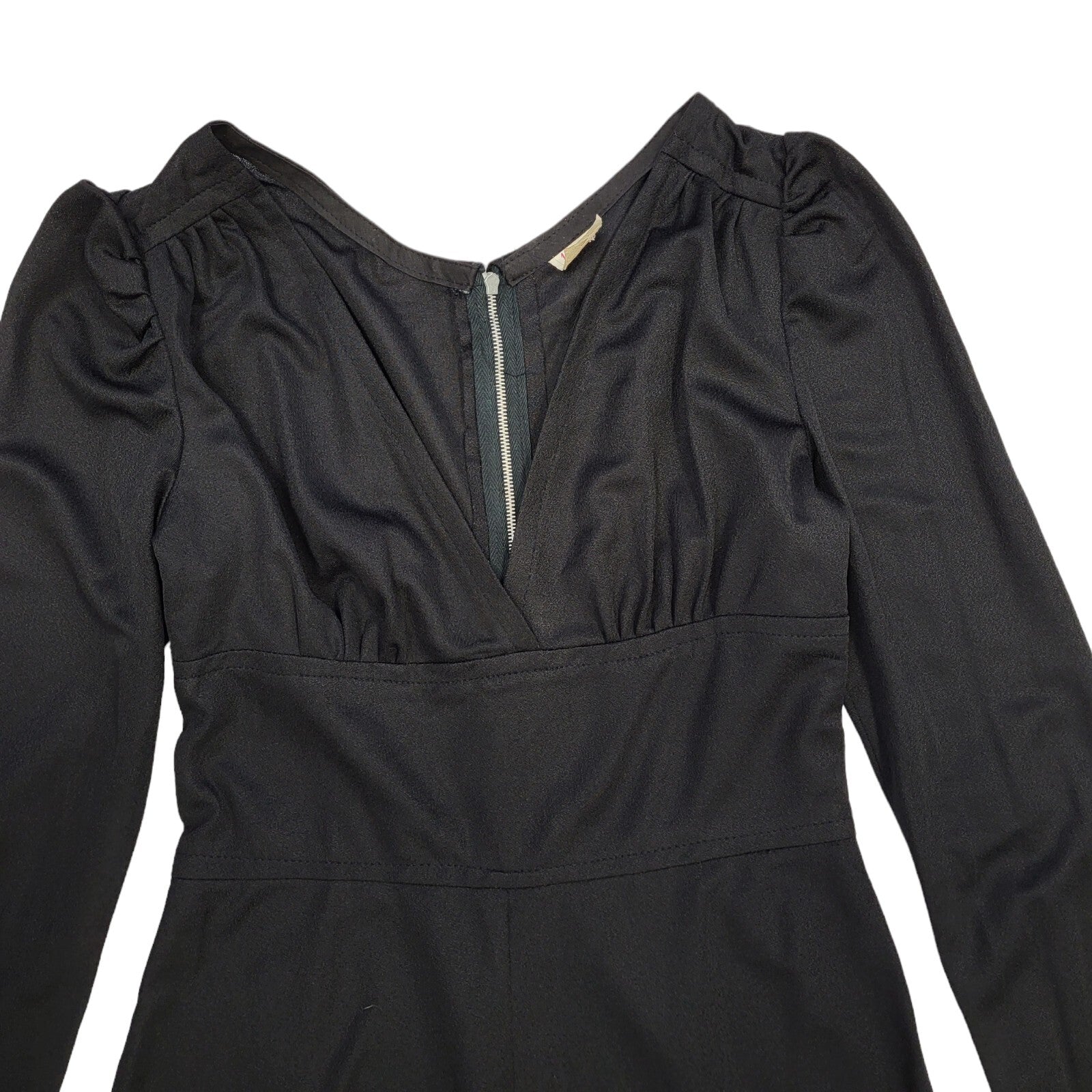 70s Vintage Black Long Sleeve Maxi Dress Women's UK 8