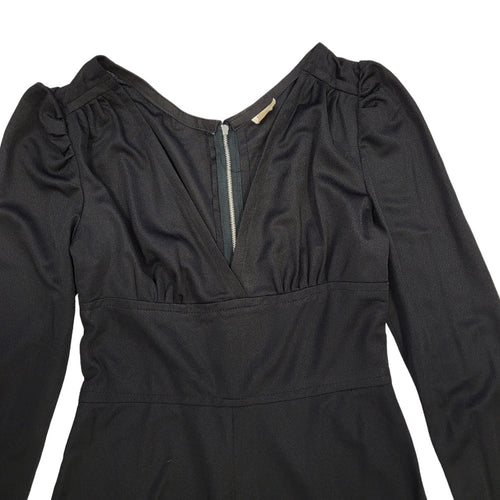 70s Vintage Black Long Sleeve Maxi Dress Women's UK 8