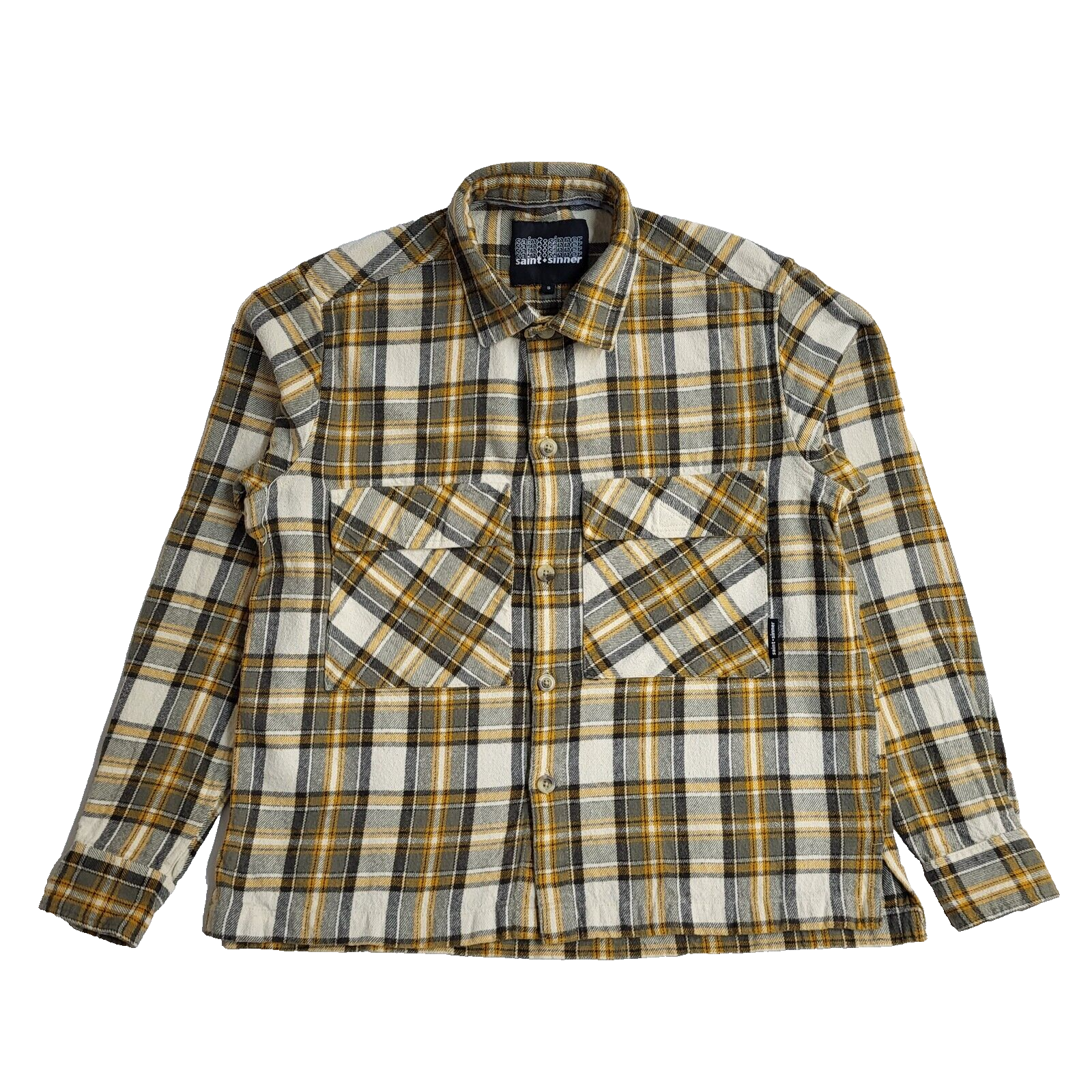 Saint & sinner Vintage Yellow & Green Checked Long Sleeve Shirt UK Men's Size  S