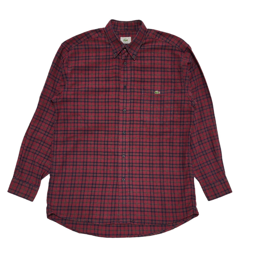 Lacoste Vintage Y2K Burgundy & Blue Checked Long Sleeve Shirt Mens UK Size M