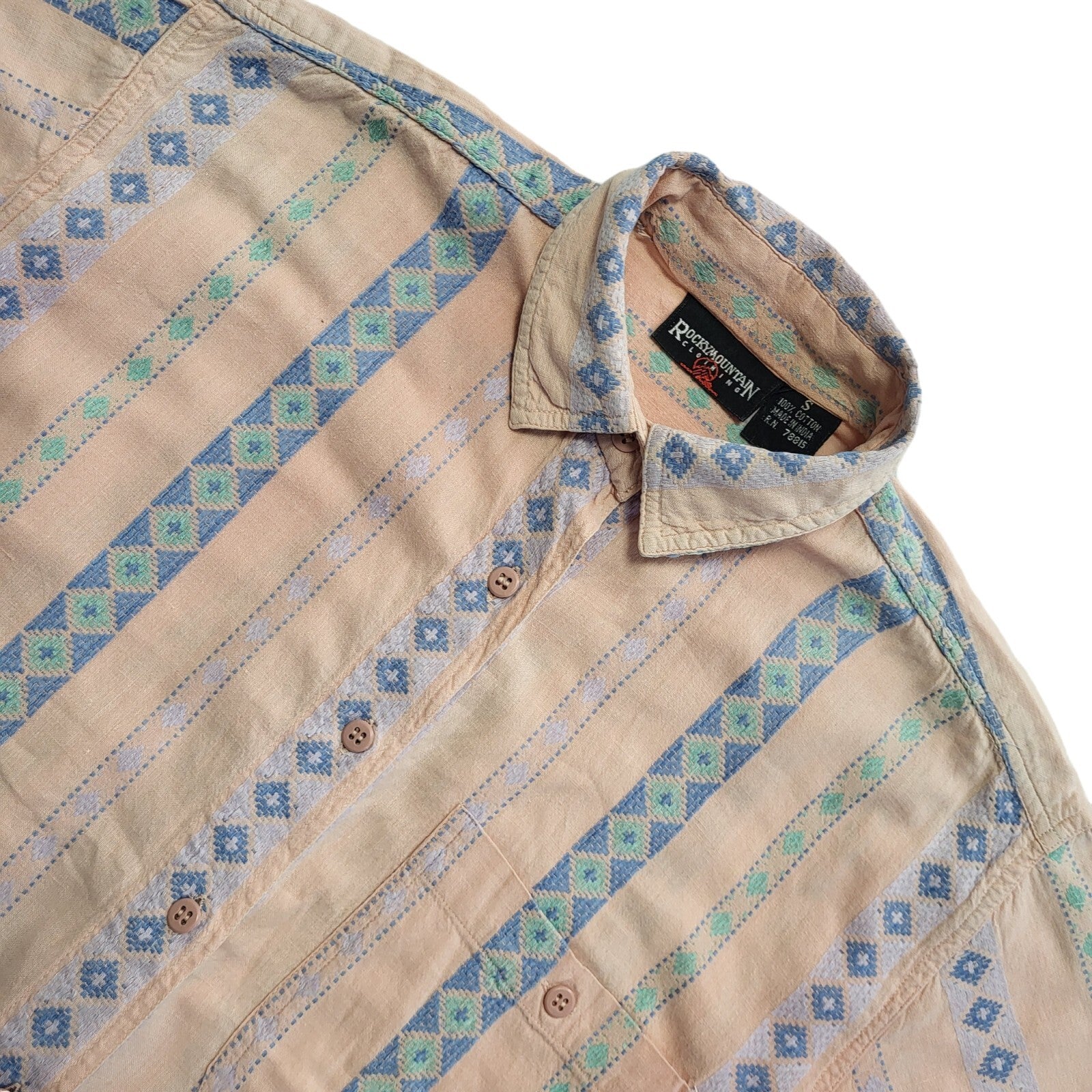 Rocky Mountain Vintage 90's Pink & Blue Short Sleeve Womens Shirt Size Small