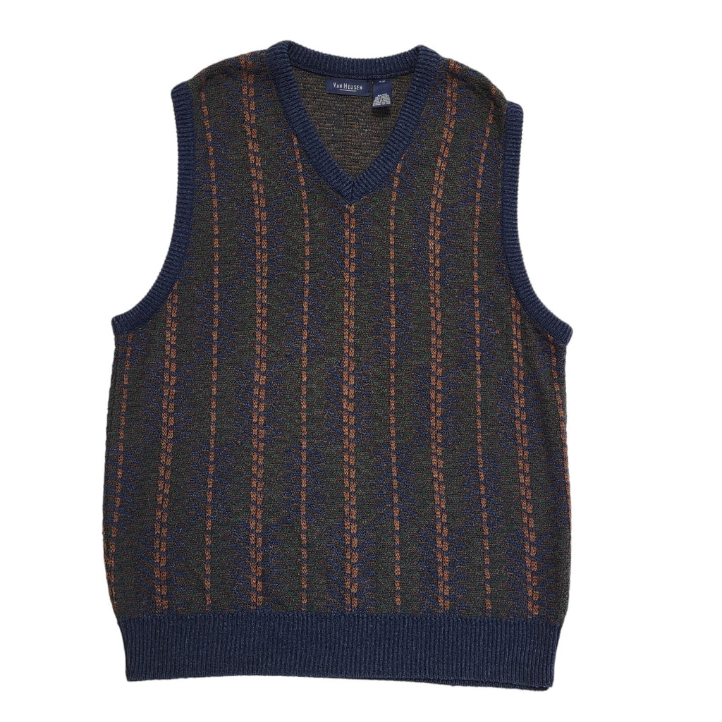 Van Heusen Vintage 80's Green Blue Knit Acrylic Jumper Tank Top Men's Size XL