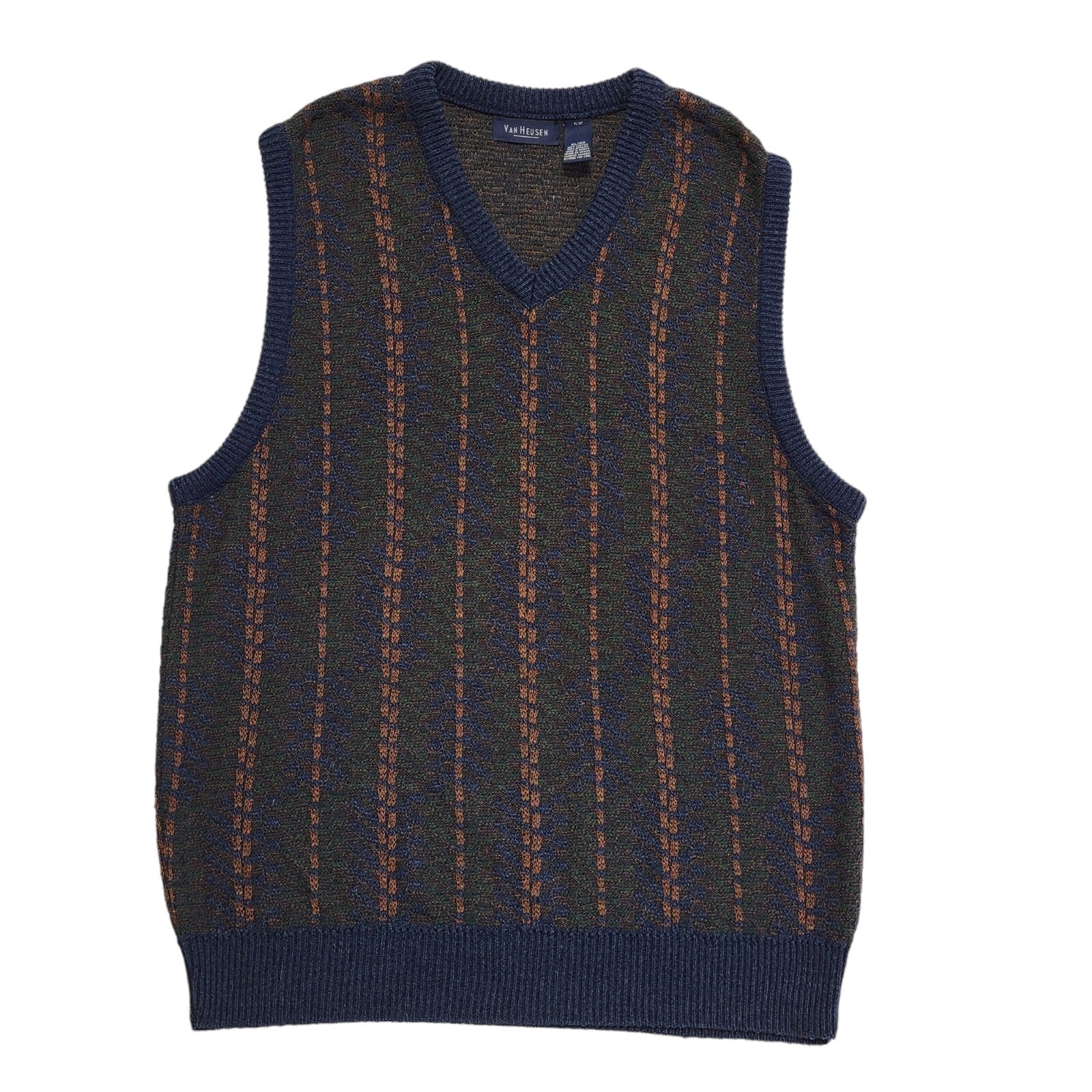 Van Heusen Vintage 80's Green Blue Knit Acrylic Jumper Tank Top Men's Size XL