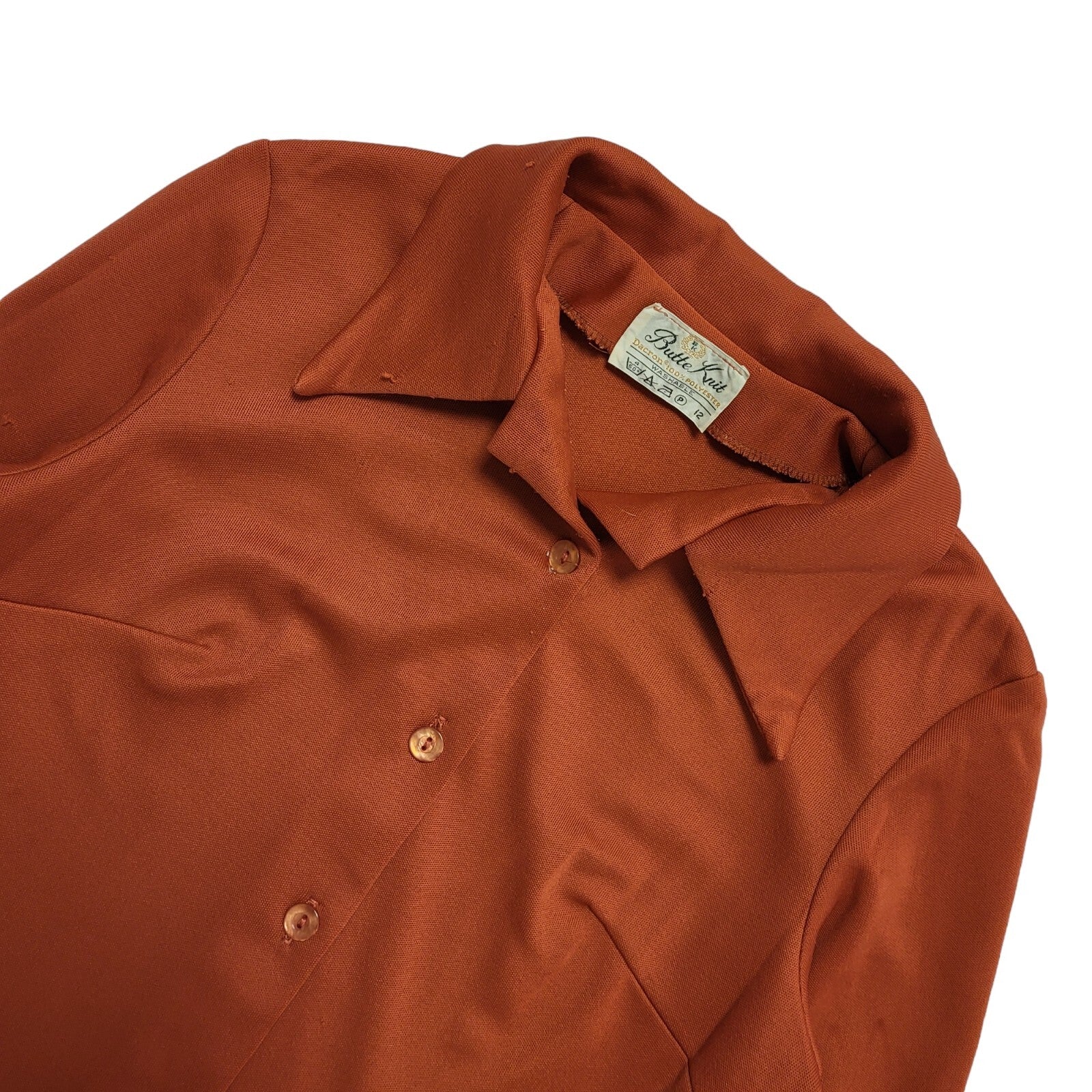 Vintage 70s Butte Knit Copper Button Blouse Uk Women's Size 12