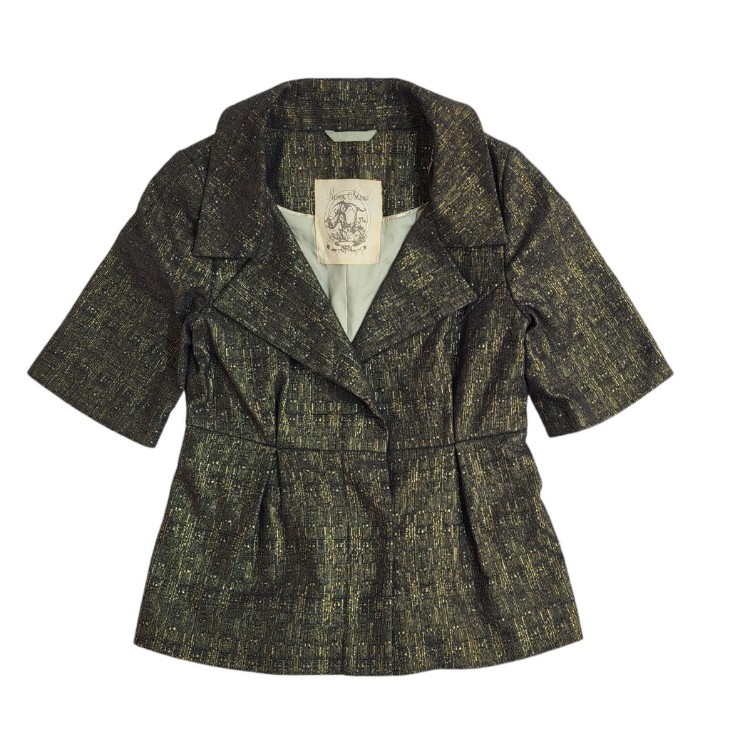 River Island Y2K Black & Gold Sparkly Short Sleeve Blazer Jacket Women's UK 10
