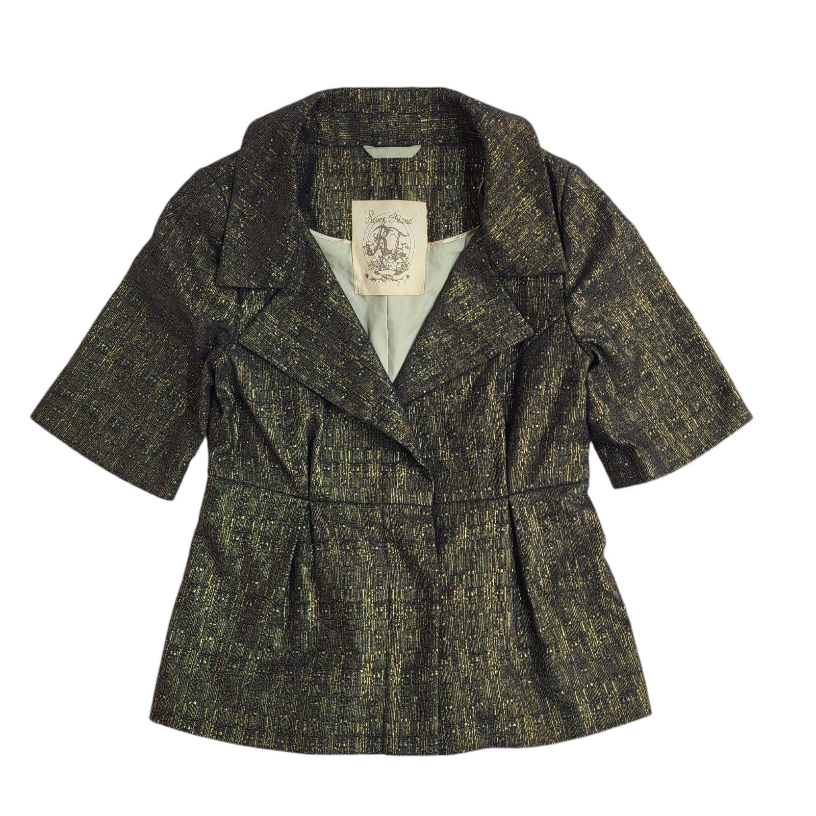 River Island Y2K Black & Gold Sparkly Short Sleeve Blazer Jacket Women's UK 10