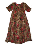 80s Vintage Pretty Pink Brown Leopard Print Fit & Flare Daywear Dress Women's L