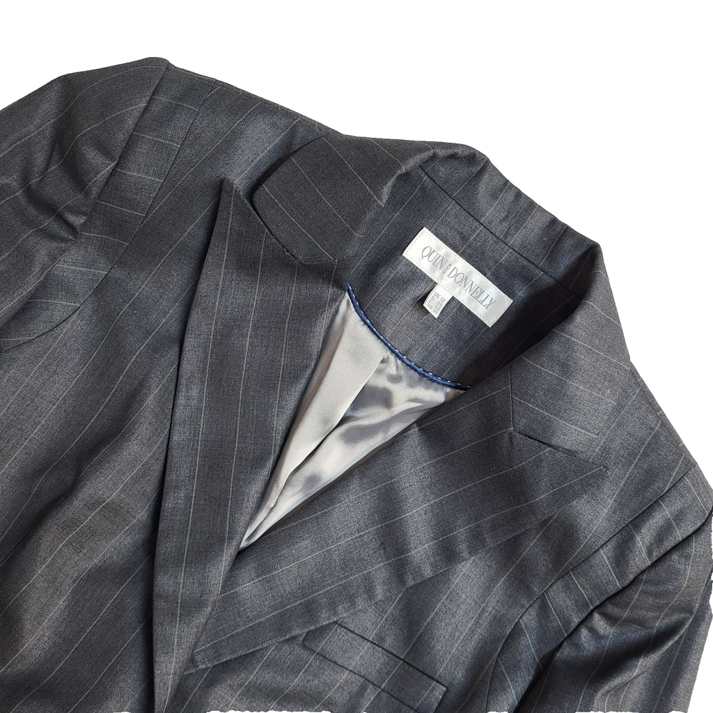 Quin Donnelly Suit Jacket Y2k Dark Grey Striped UK Women's Size L 12