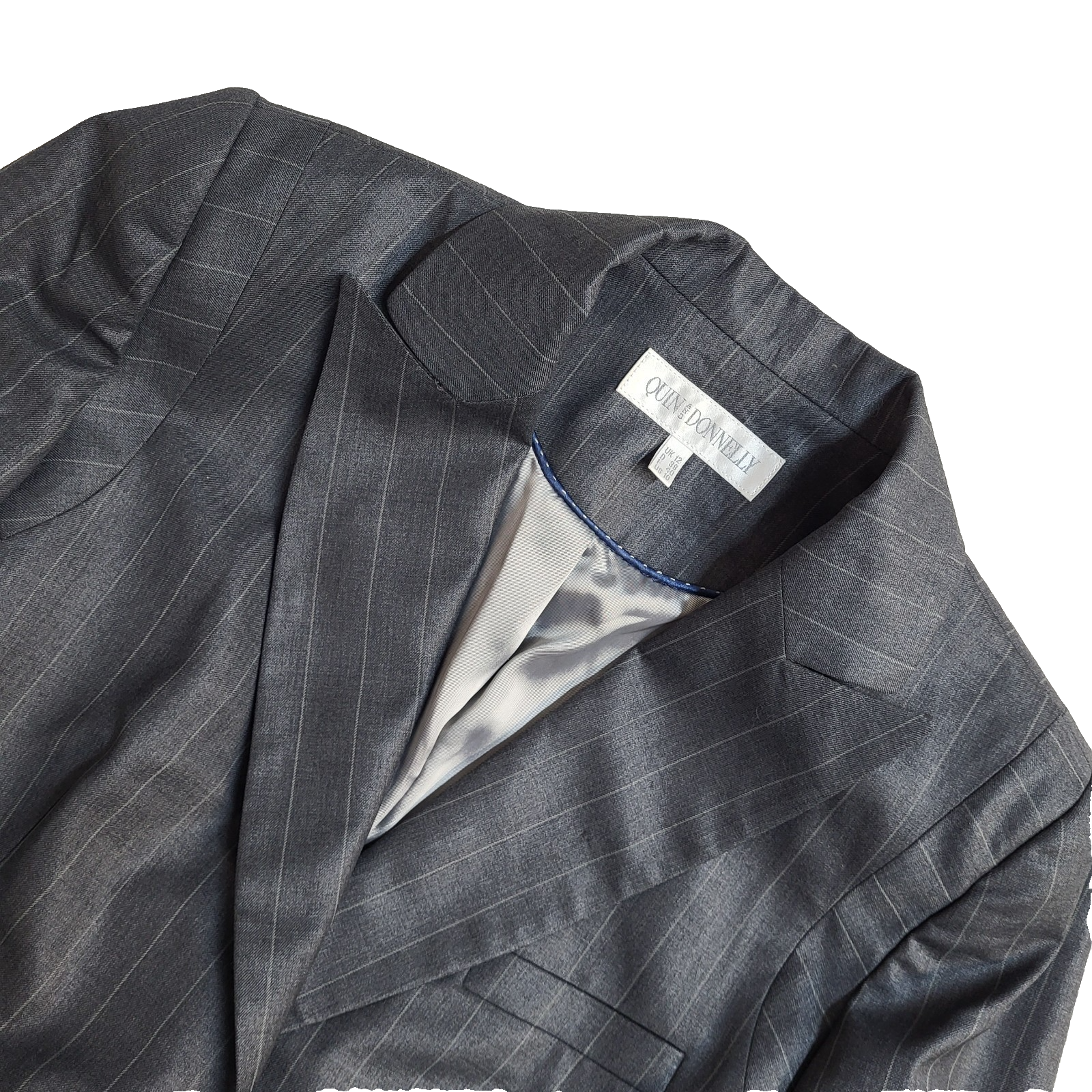 Quin Donnelly Suit Jacket Y2k Dark Grey Striped UK Women's Size L 12