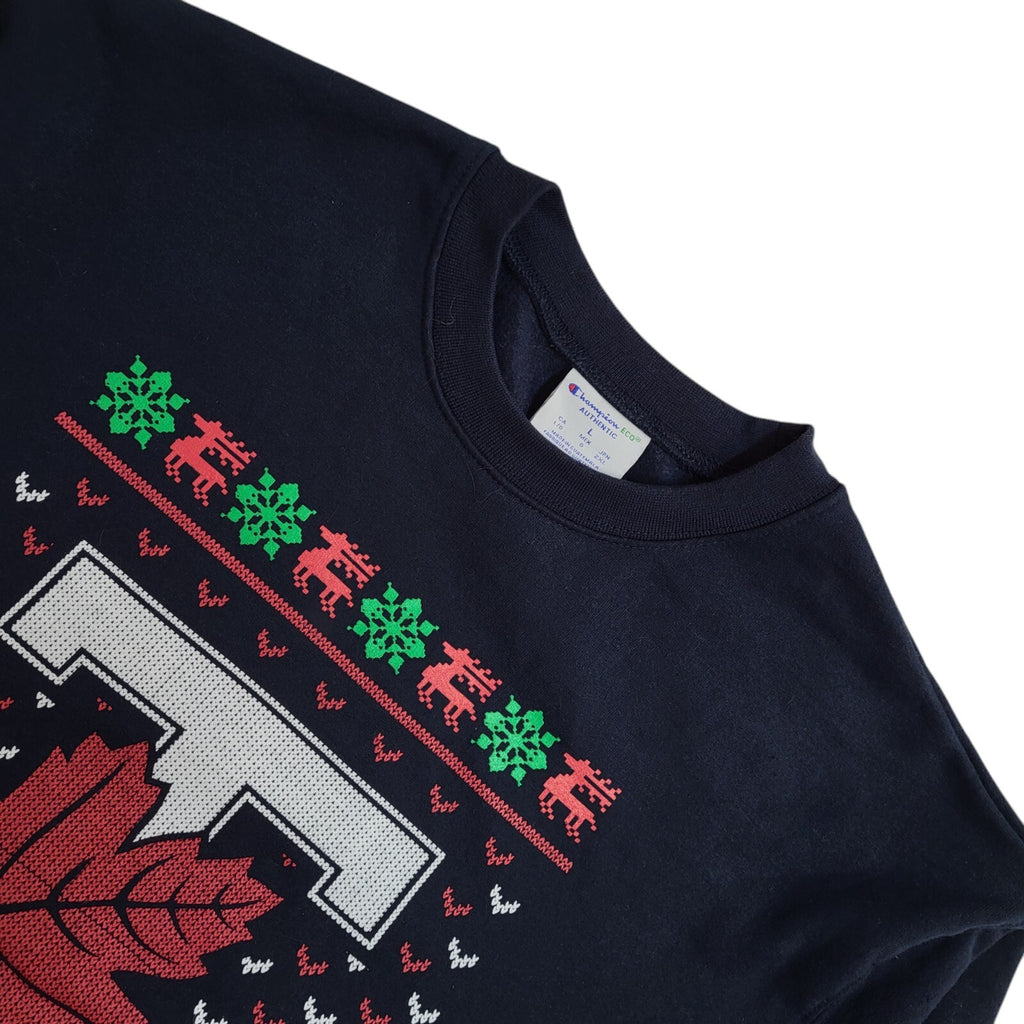 Champion Blue Vintage Y2K Blue Christmas Sweatshirt UK Men's Size L