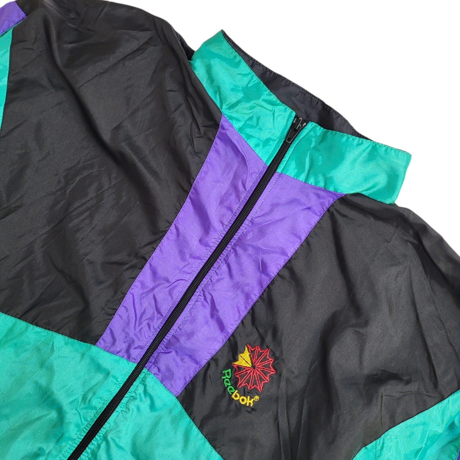 Reebok Green,Purple & Black Vintage 80's Sports Jacket UK Men's Size L