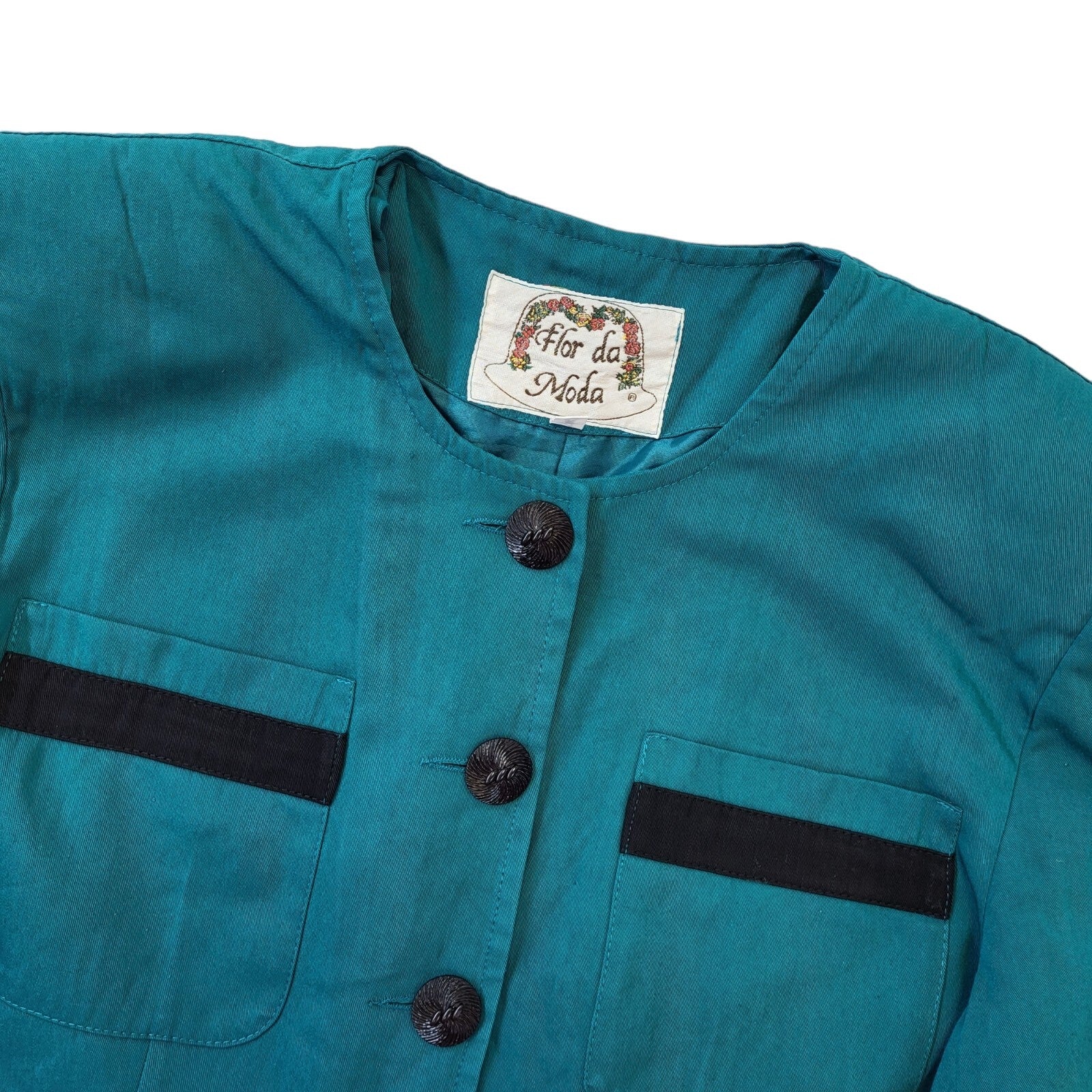 Flor Da Moda 80s Vintage Green Button Up Jacket Women's Size Medium