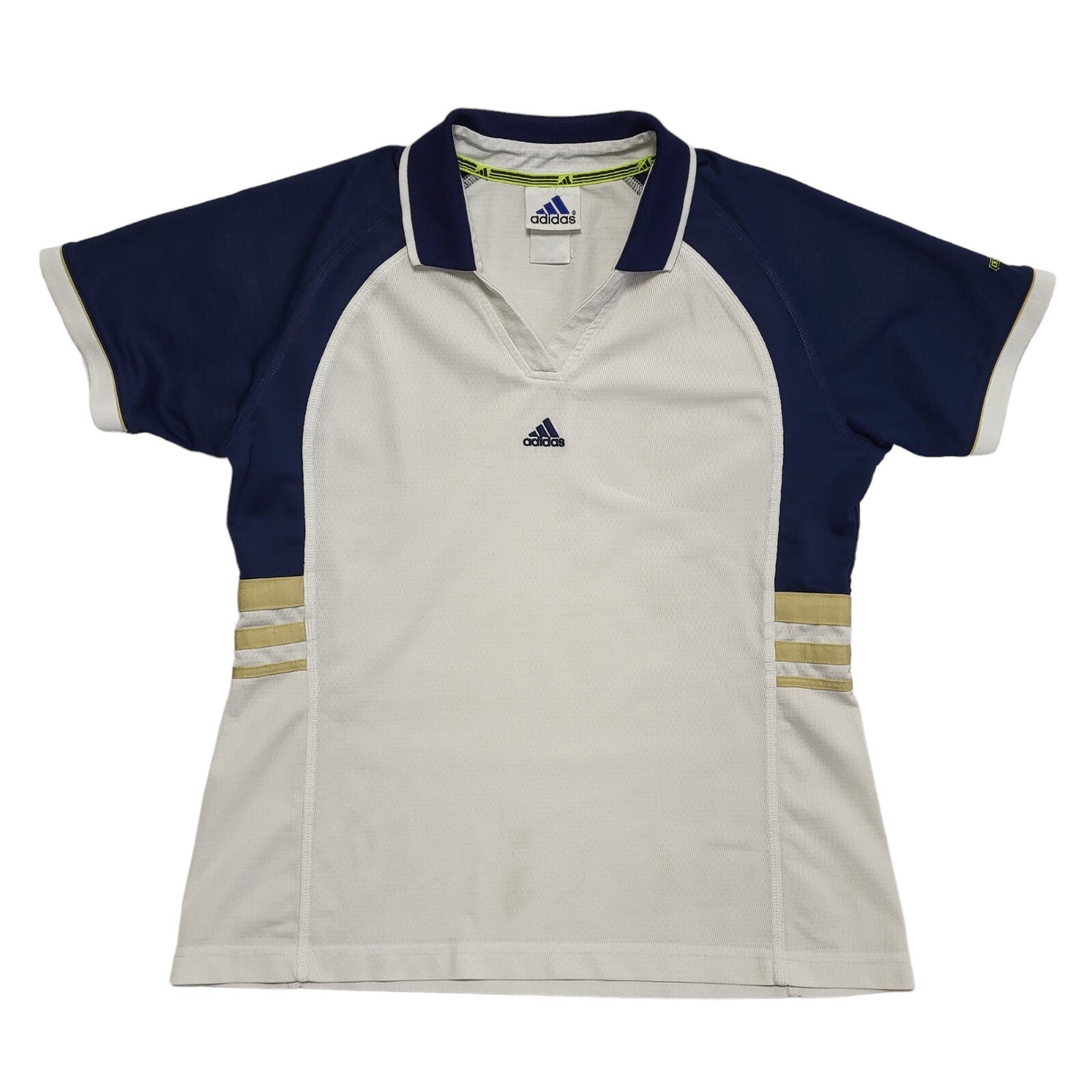 Adidas Vintage 90s White & Blue Collared Polo Shirt Uk Women's Size 14