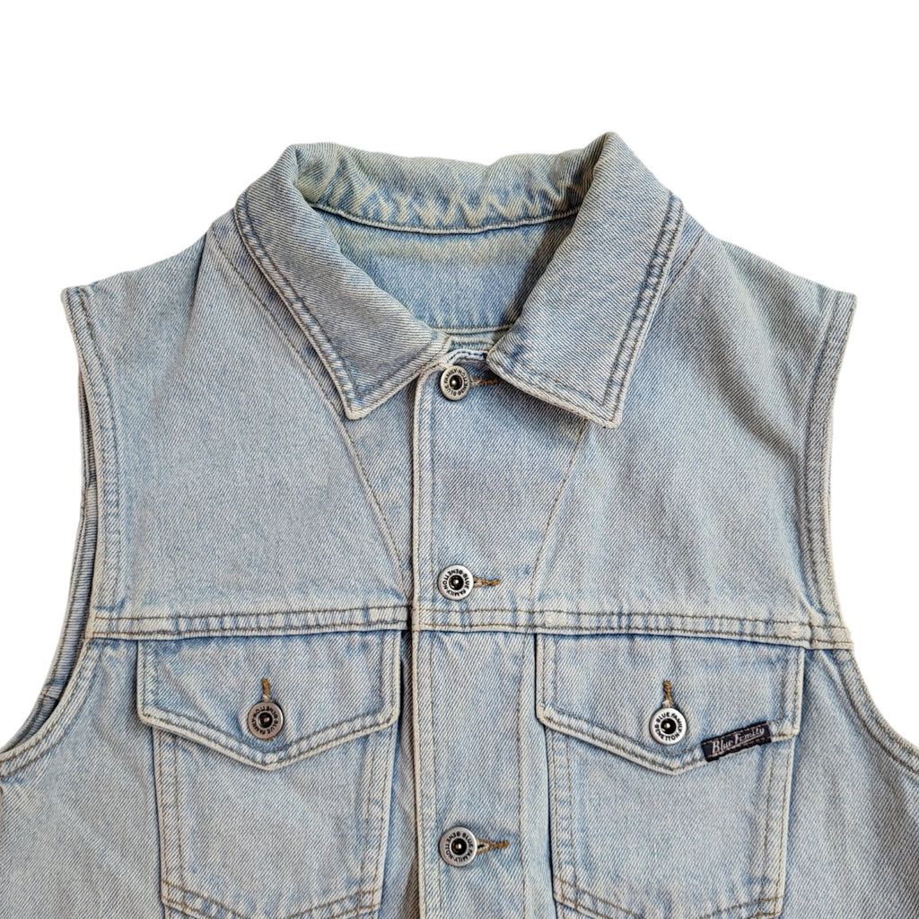 Blue Family 90s Vintage Sleeveless Blue Denim Button Shirt Uk Women's Size 14